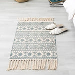 tapis géométrique boho beige noir triangles losanges antidérapant lavage machine main chambre salon prière