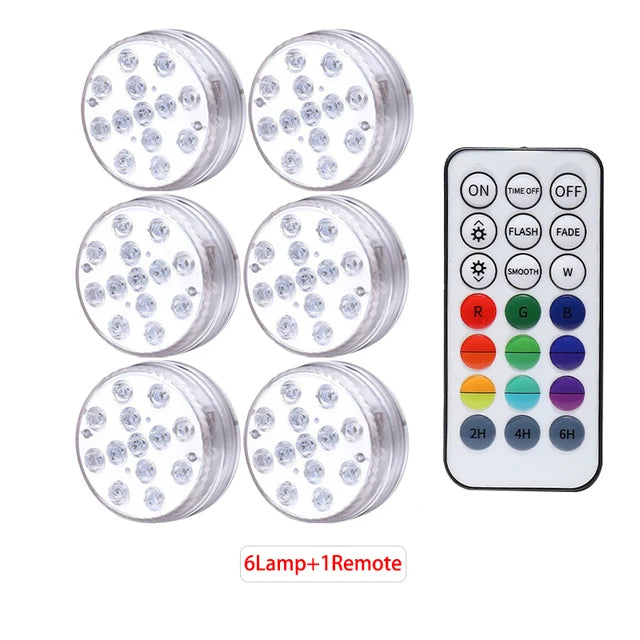 lampe led submersible ip68 13 diodes ronde transparente moderne aimant tasse succion piscine étang