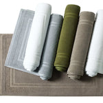 tapis bain coton gris blanc bleu olive bordure brodée absorption rapide antidérapant machine laver