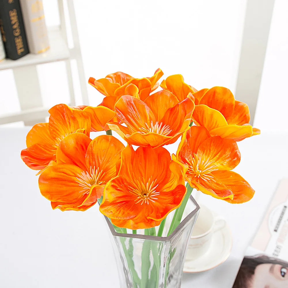 bouquet artificiel tulipes rose orange jaune rouge blanc vase transparent moderne minimaliste