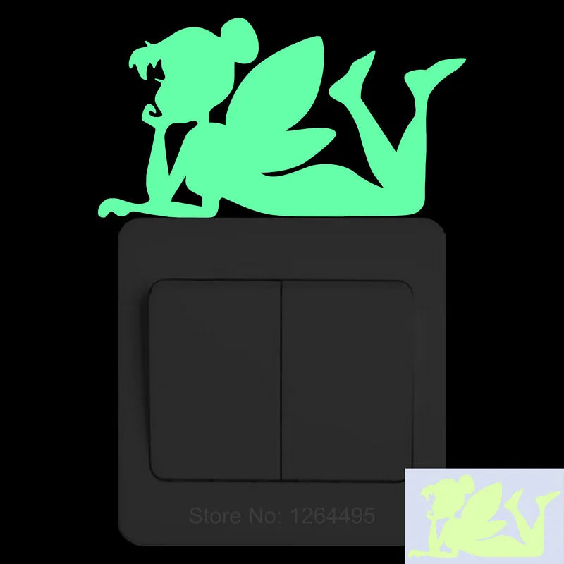 interrupteur mural lumineux fée étoiles papillons moderne adhésif chambre enfant deco vert