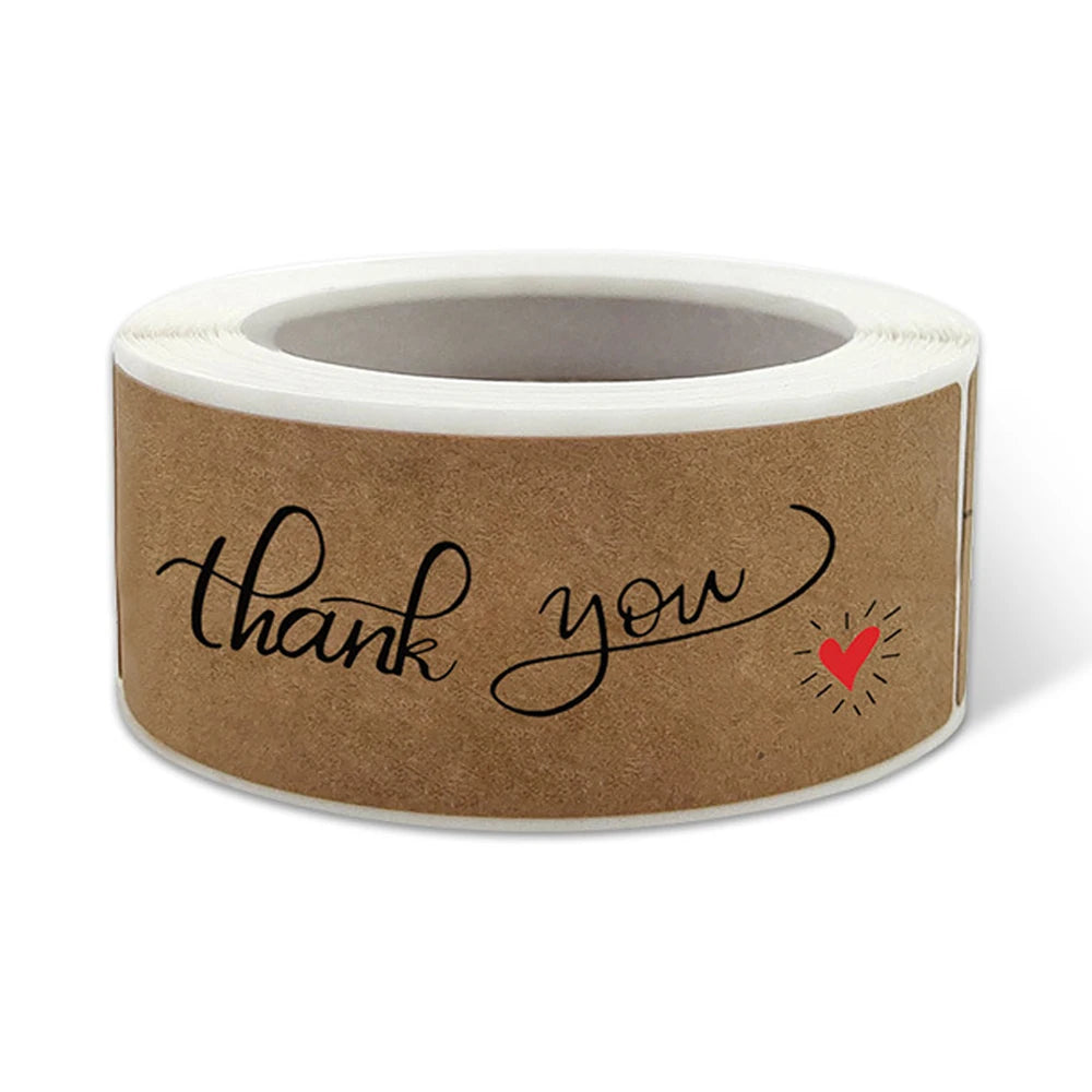 autocollants kraft thank you ruban élégant minimaliste coeurs blancs pack 120 stickers enveloppes cadeaux