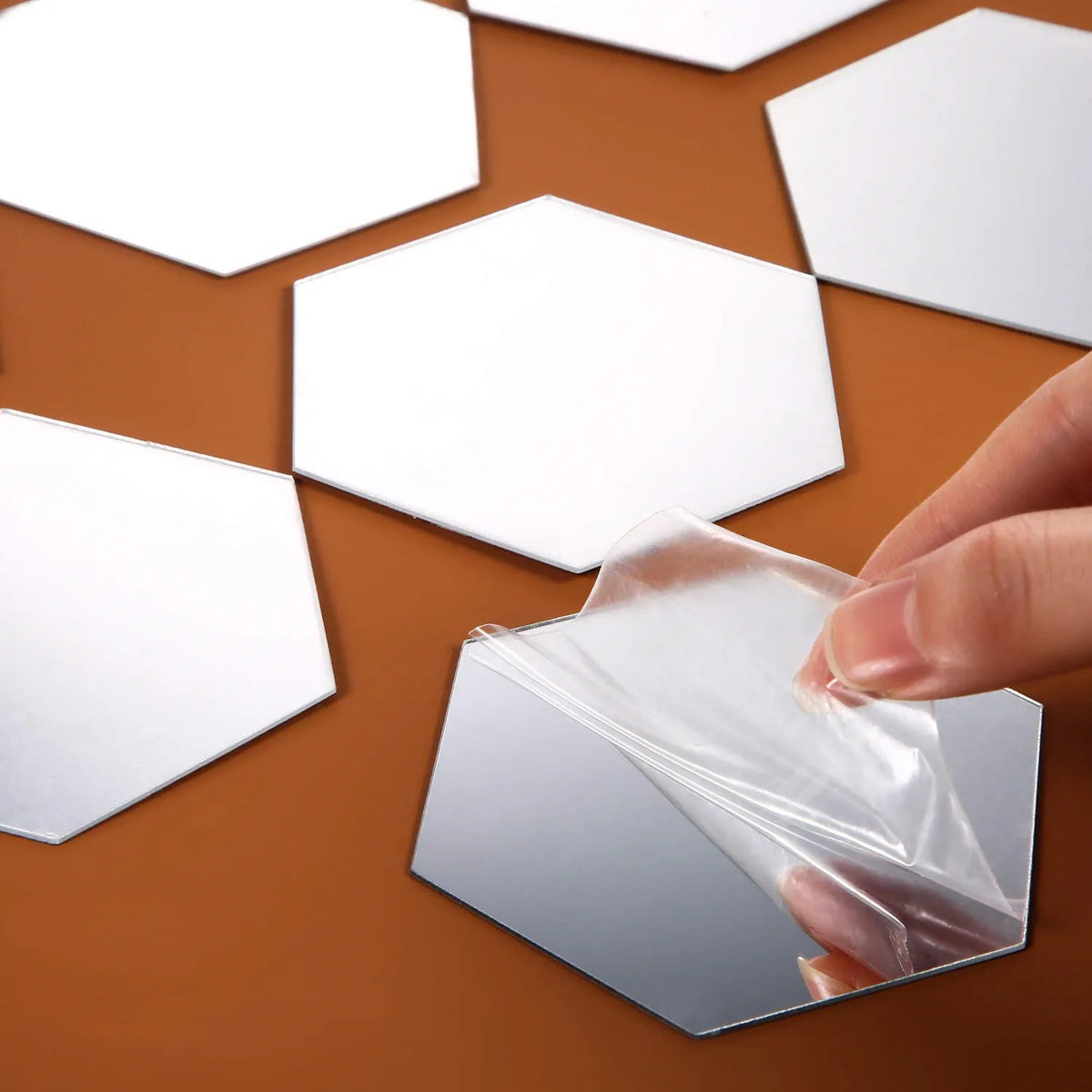 miroirs hexagonaux adhésifs modernes blancs lisses opaques 80 70 40mm 100 87 50mm 126