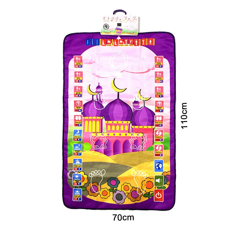 tapis interactif éducatif moderne enfants illustrations paysages symboles couleur rose bleu vert jaune