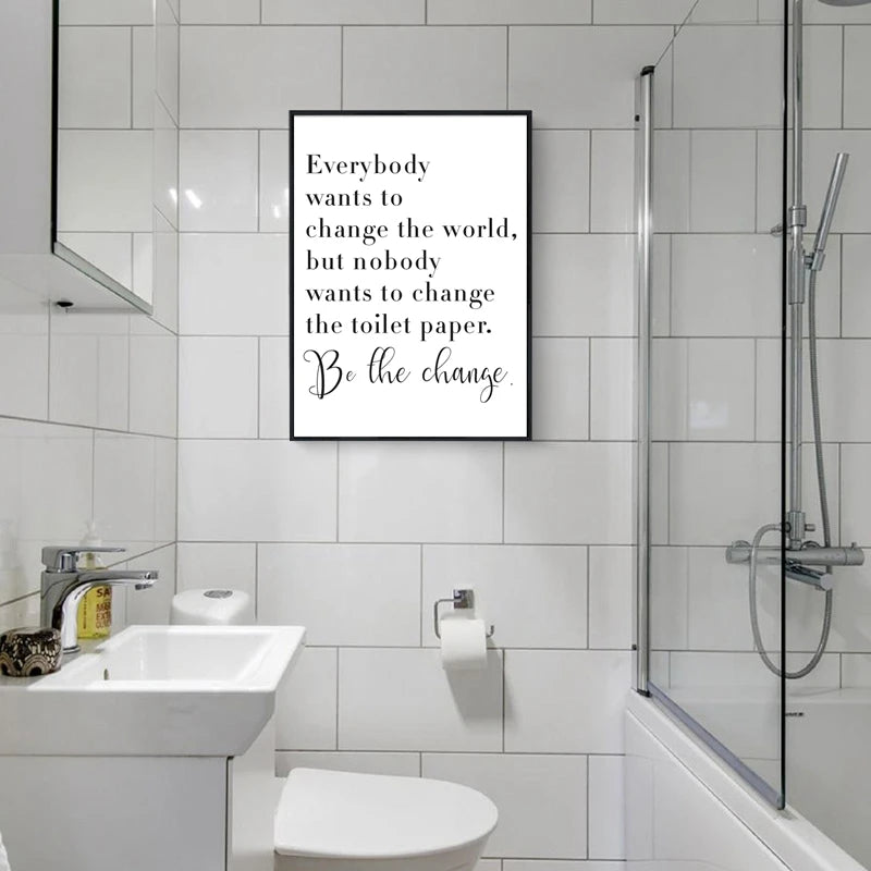 cadre mural minimaliste noir blanc texte imprimé toile encre imperméable rectangle vertical miroir sans
