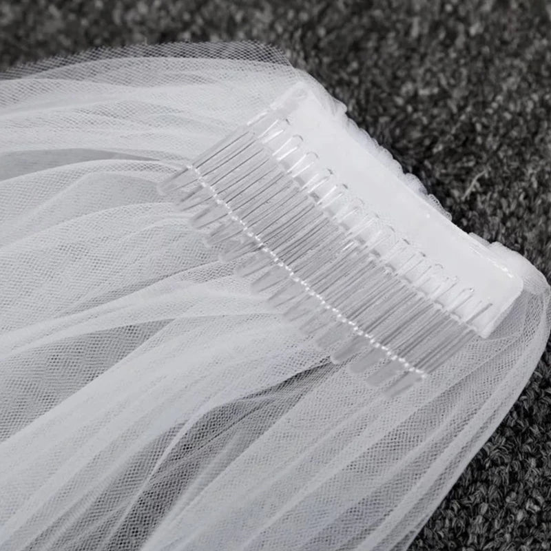voile mariée femme blanc tissé plissé transparent classique attache peigne élégant deux couches bord