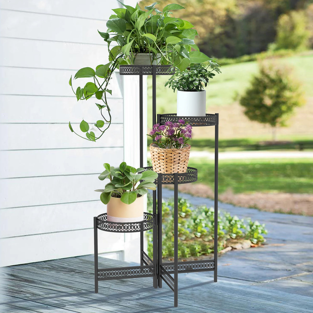 présentoir pliant étagère niveaux métal grille moderne noirintérieurjardinpatio