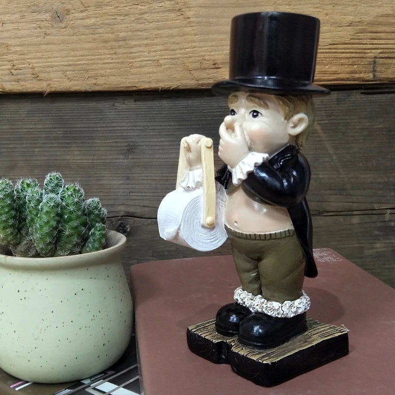 porte papier toilette décoration figurine homme humoristique victorien noir blanc salle bain
