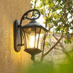 Lampe murale extérieure bronze noir texture bois grillage transparent classique rustique ampoule verre base