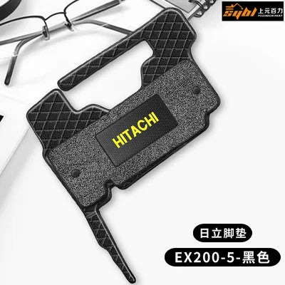 tapis sol rouge noir quilté moderne hitachi logo cabine véhicule