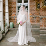 voile mariée blanc peigne métallique double couche bord coupé transparent élégant soirée