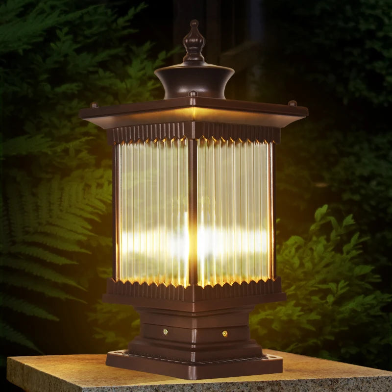 lampe jardin classique marron rayures verticales ip65 éclairage extérieur autonome e27 moderne