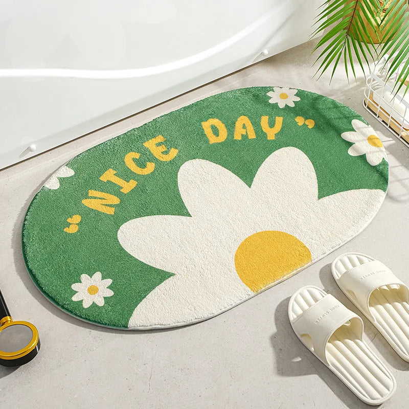 tapis bain antidérapant fleurs cactus vert jaune orange moderne décoratif polyester