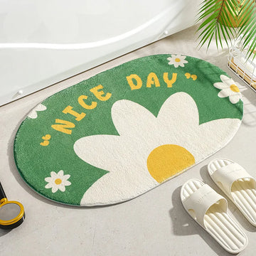 tapis bain antidérapant fleurs cactus vert jaune orange moderne décoratif polyester