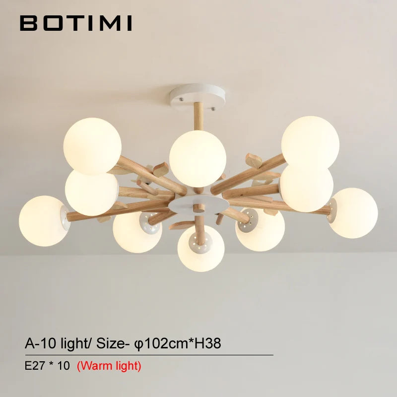 lampe suspendue moderne blanc bois boules translucides branches led chambre salle manger