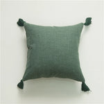 coussin decoratif carre 45x45cm boheme pompons franges farmhouse deco couleur verte jaune rose