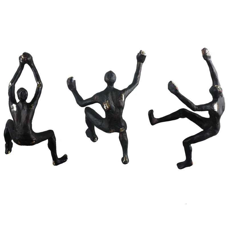 figurines murales humaines escalade noir bronze moderne art expressionnistesDecorationMurale