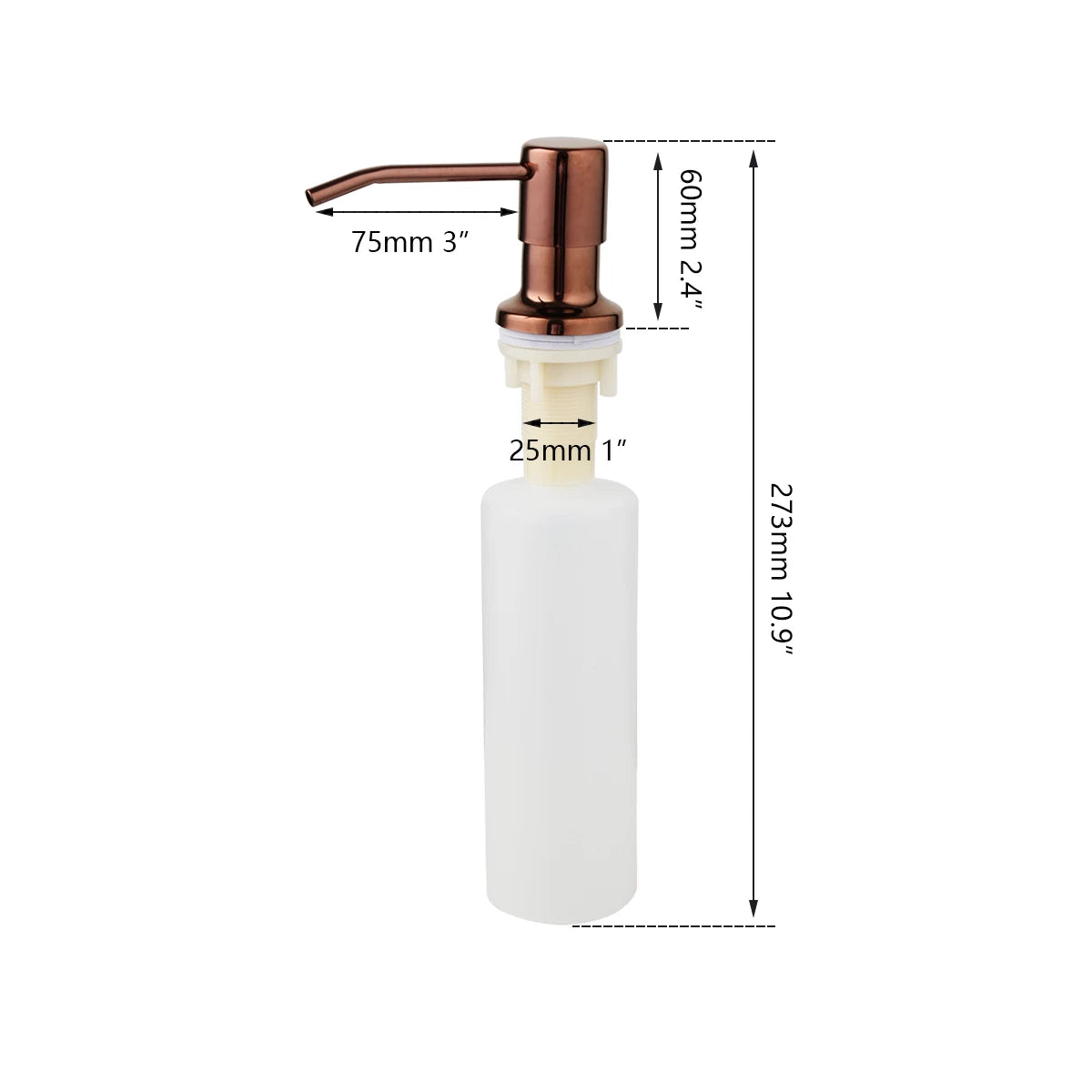 distributeur savon liquide cuivre blanc moderne élégant lisse brillant fixations inclusées bouteille joint embout