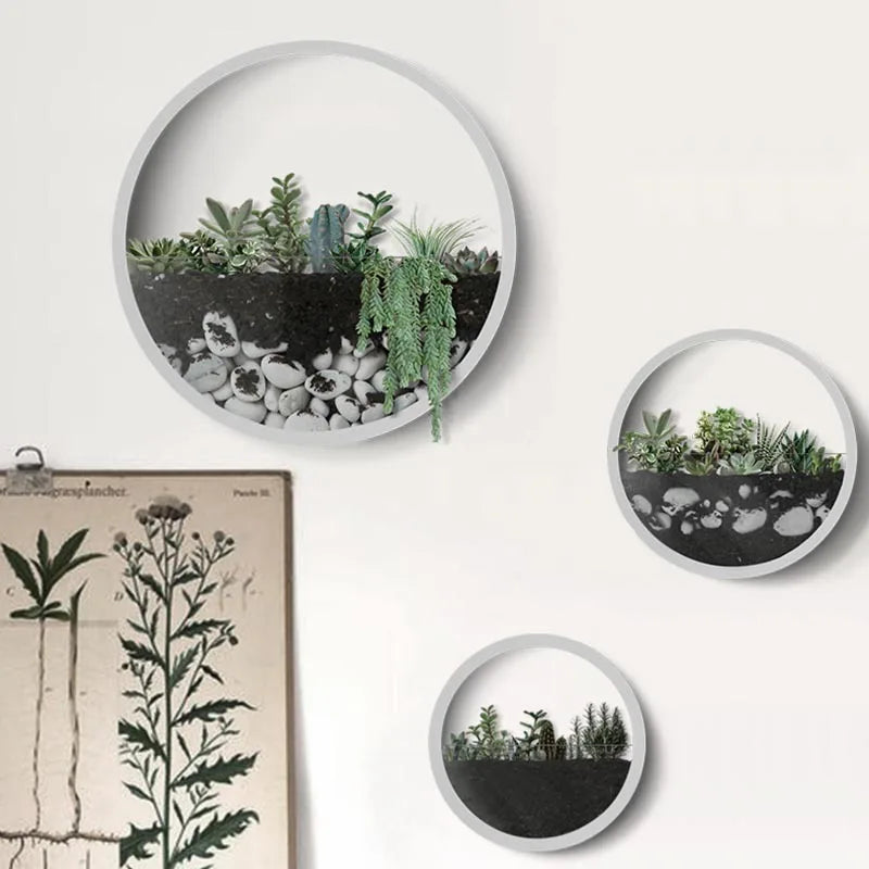 plantes suspendues vases murals modernes feuilles vertes pierres blanches adhésifintérieur terre