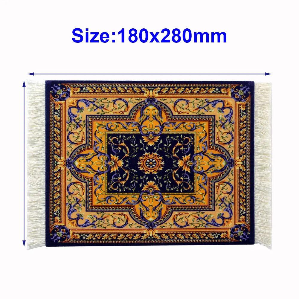 tapis souris caoutchouc anti dérapant ornements floraux rouge jaune bleu noir blanc franges