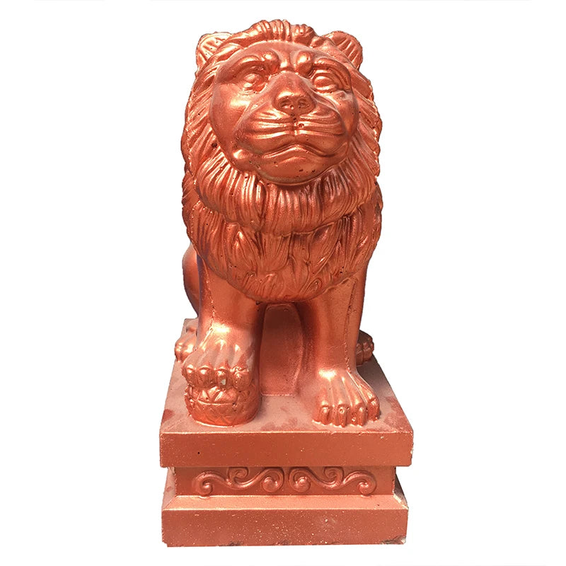 statue lion or blanc cuivre texture métallique classique sculptural extérieur base décorative