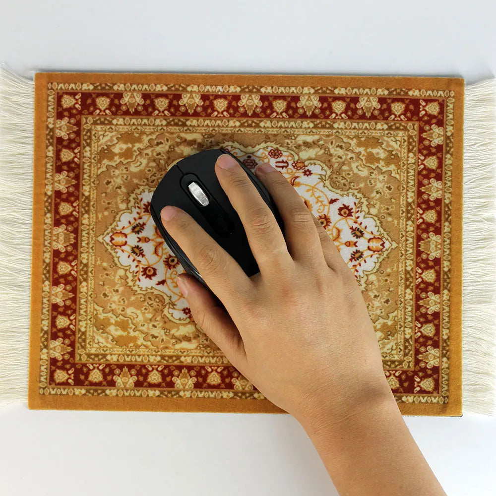 tapis souris caoutchouc anti dérapant ornements floraux rouge jaune bleu noir blanc franges