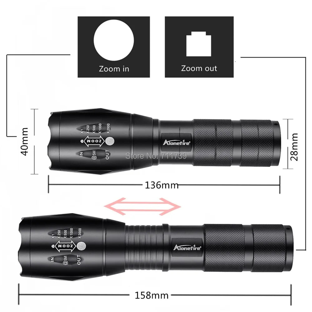 torche led rechargeable ultra lumineuse zoomable résistante auto défense camping