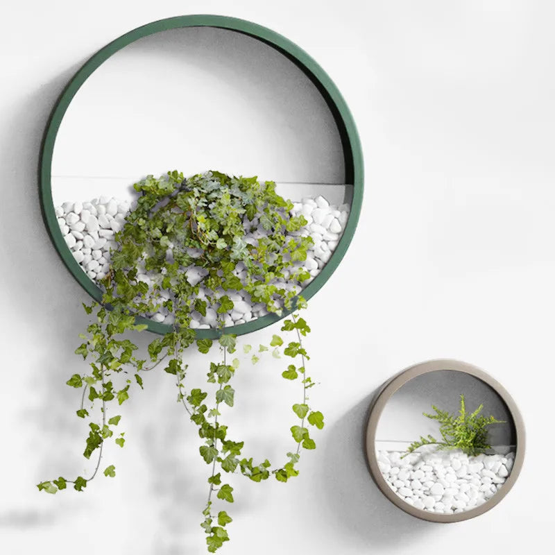 plantes suspendues vases murals modernes feuilles vertes pierres blanches adhésifintérieur terre