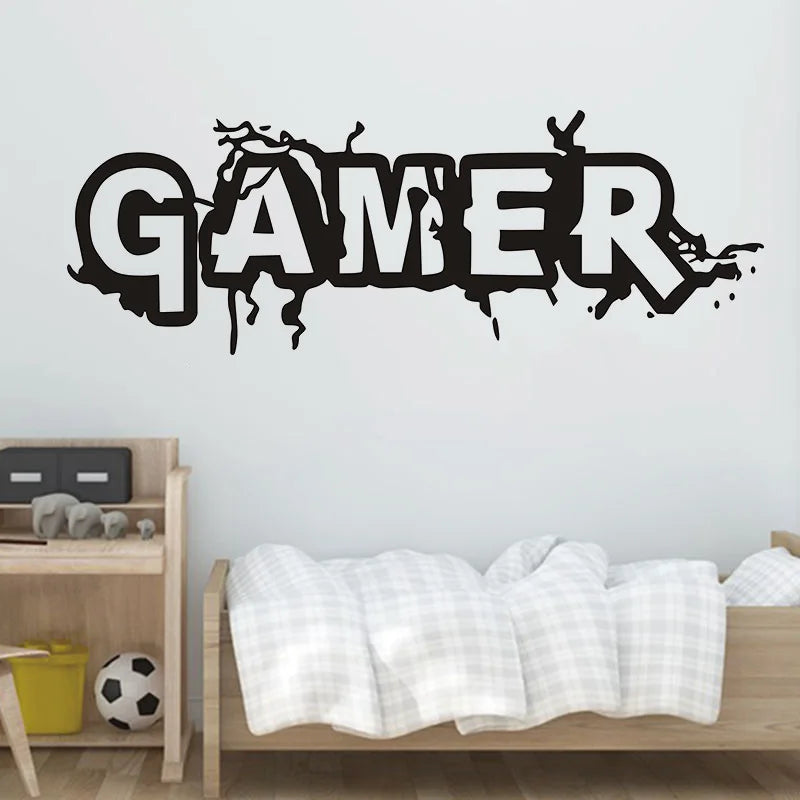 autocollant mural graffiti lettres stylisées noir fissures liquide chambre enfant décoration mur