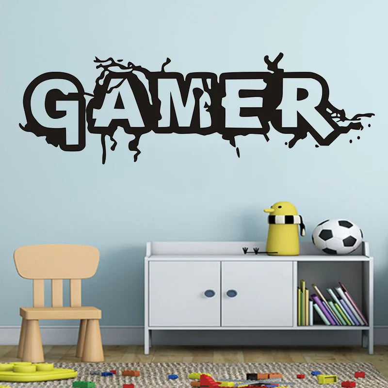 autocollant mural graffiti lettres stylisées noir fissures liquide chambre enfant décoration mur