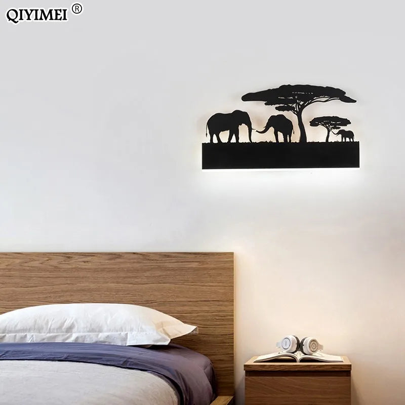 lampes murales rustiques safari silhouettes animaux led chambre coucher éclairage moderne diffuse