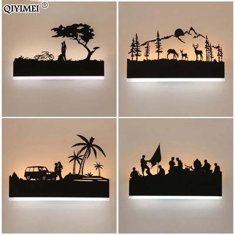 lampes murales rustiques safari silhouettes animaux led chambre coucher éclairage moderne diffuse