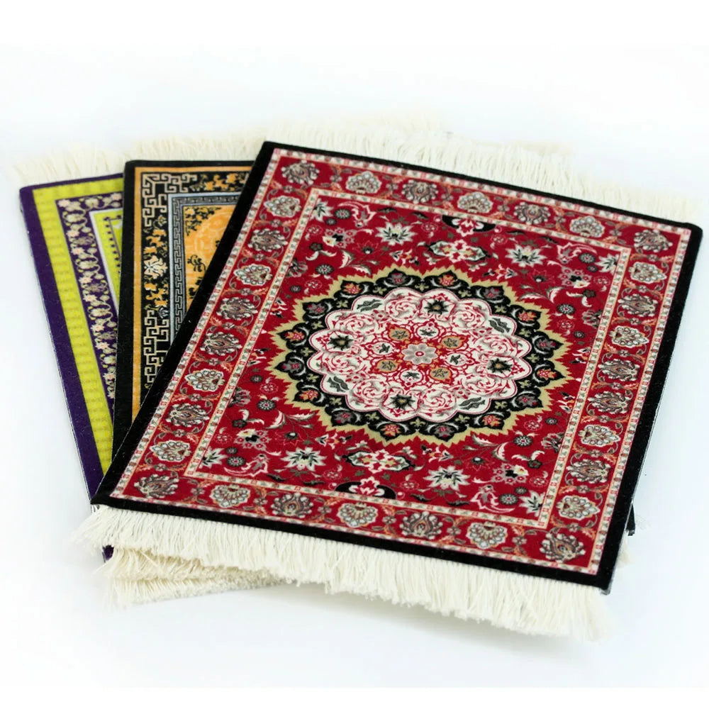 tapis souris caoutchouc anti dérapant ornements floraux rouge jaune bleu noir blanc franges