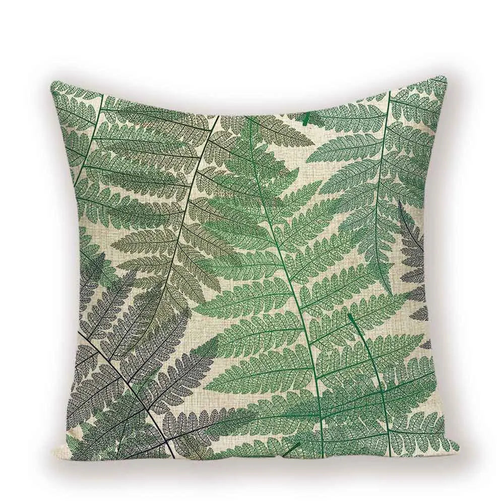 housse coussin carré motif feuilles vertes moderne zip invisible 45cm 45cm