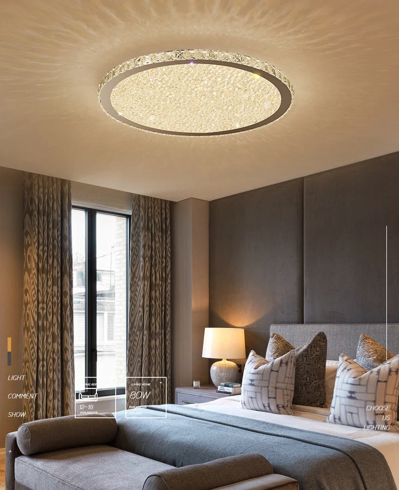 plafonnier cristal moderne transparent argenté facettes lumineuses cold warm dimmable