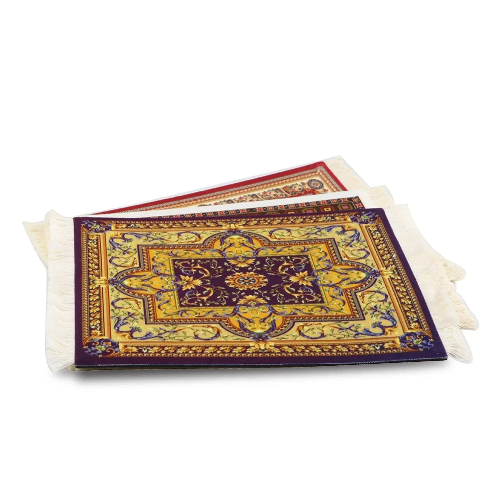 tapis ornements floraux motifs géométriques franges bordures classique rouge bleu violet or blanc