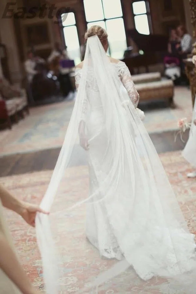 voile mariée deux couches blanc crème dentelle bord coupé transparent classique echangement non visible