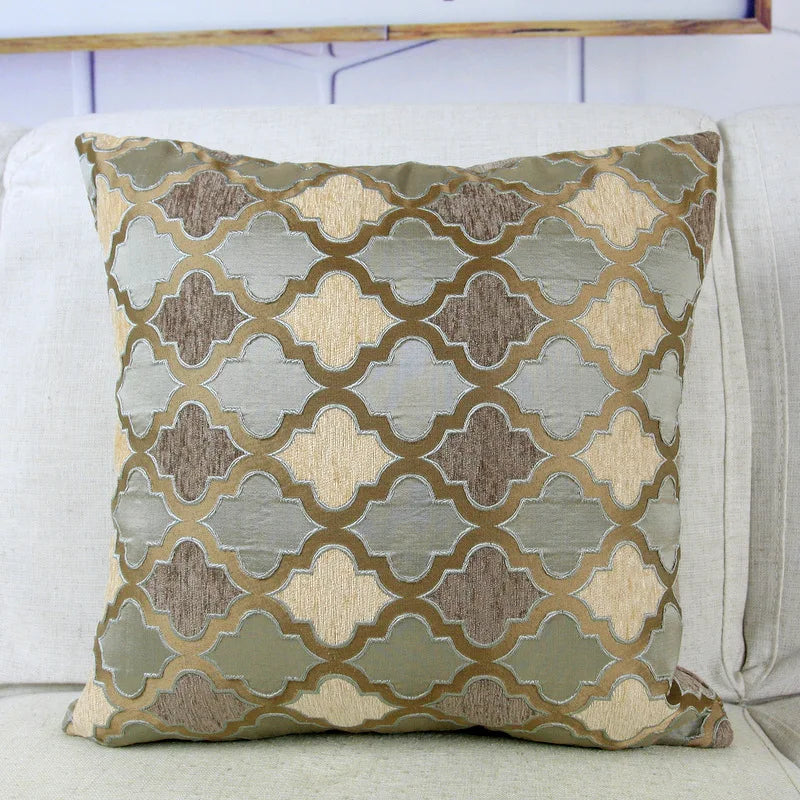 coussin carré moderne motif géométrique vert olive beige marron clair 45x45cm polyester chenille