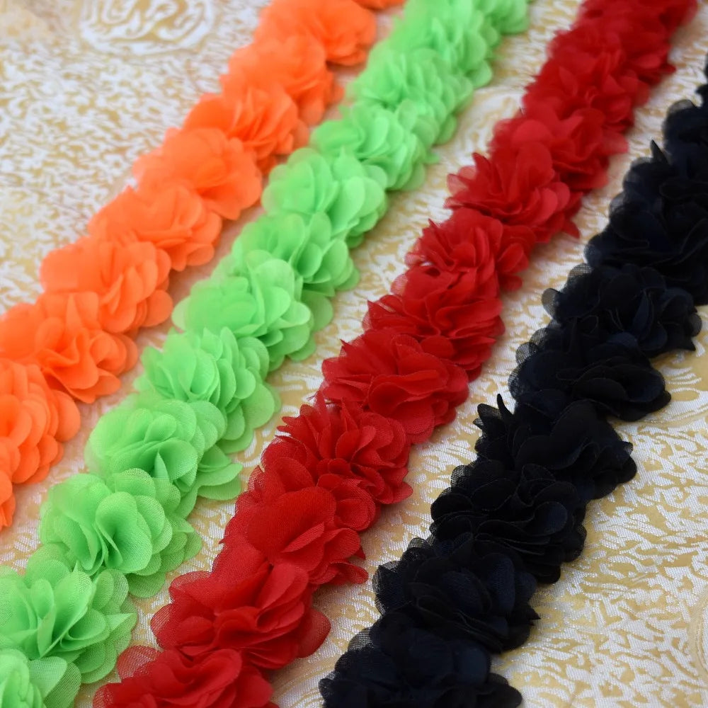 couronne fleurs tissu orange vert rouge clips décoration festive dentelle polyester coton organza