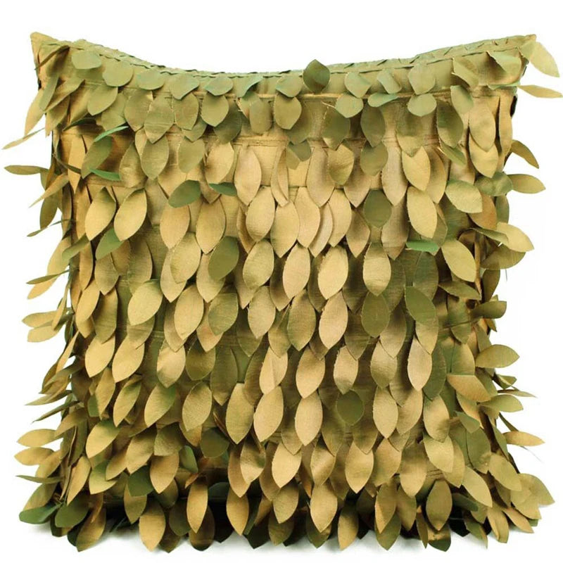coussin carré brodé motif feuilles moderne poly couleur gris vert rouge violet