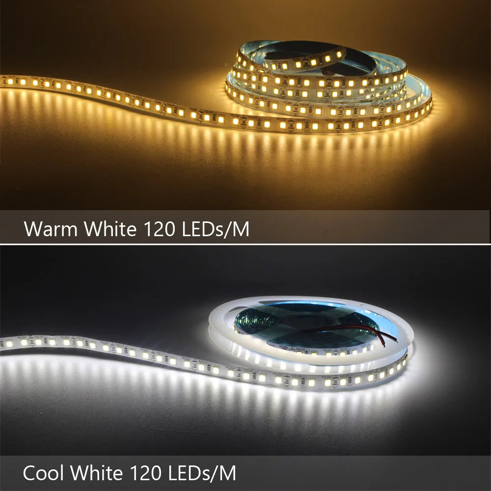 ruban led blanc chaud 120leds 240leds smd 2835 12v 3000k moderne adhésif