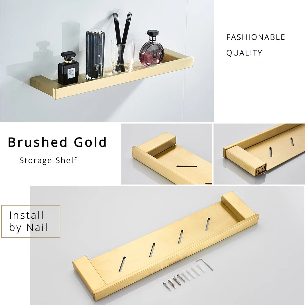 ensemble accessoires salle bain doré nickel moderne porte papier savon porte brosse wc étagerie