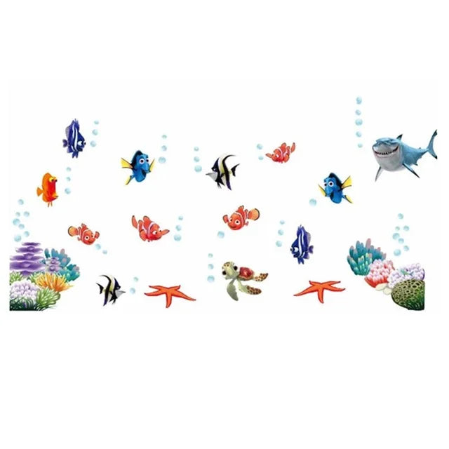 sticker mural thème marin poissons coraux cartoon enfants décoration mur adhésif