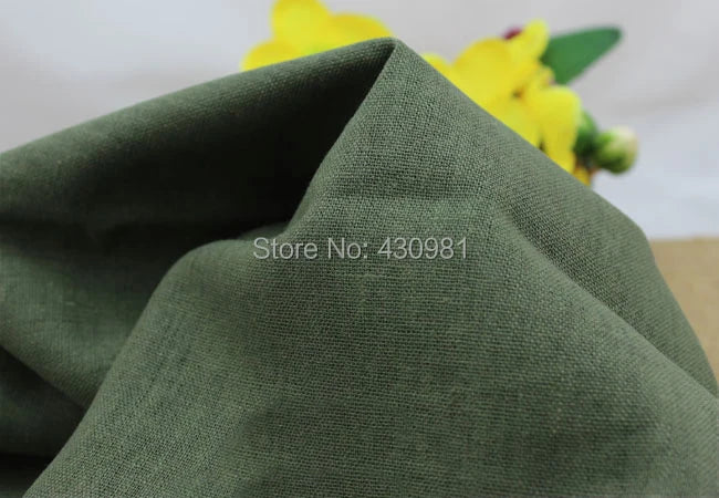 tissu lin coton vert olive uni 140cm large antimicrobien controle odeurs bricolage popeline biologique