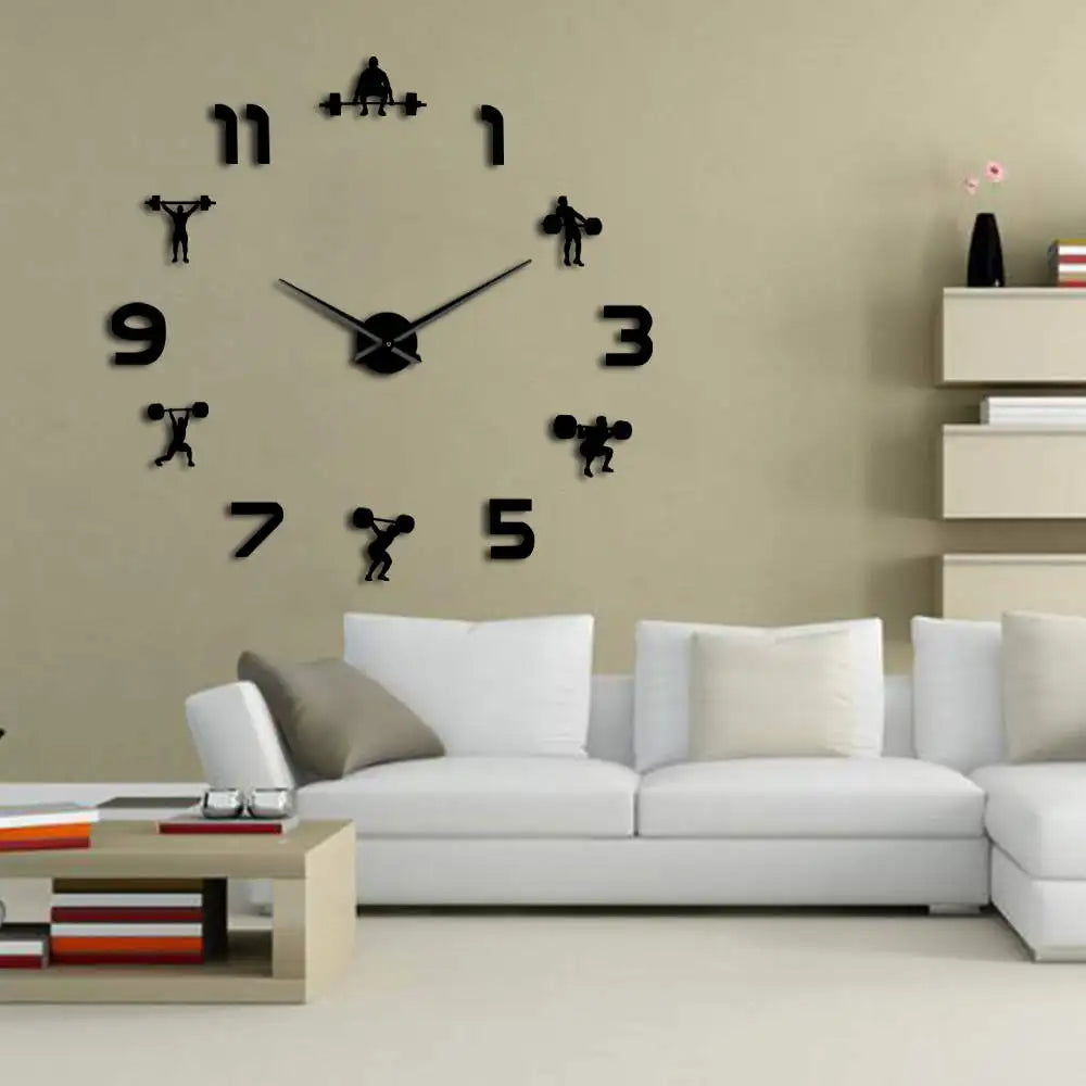 Horloge murale sportive DIY chiffres détachables personnes haltères moderne argentée