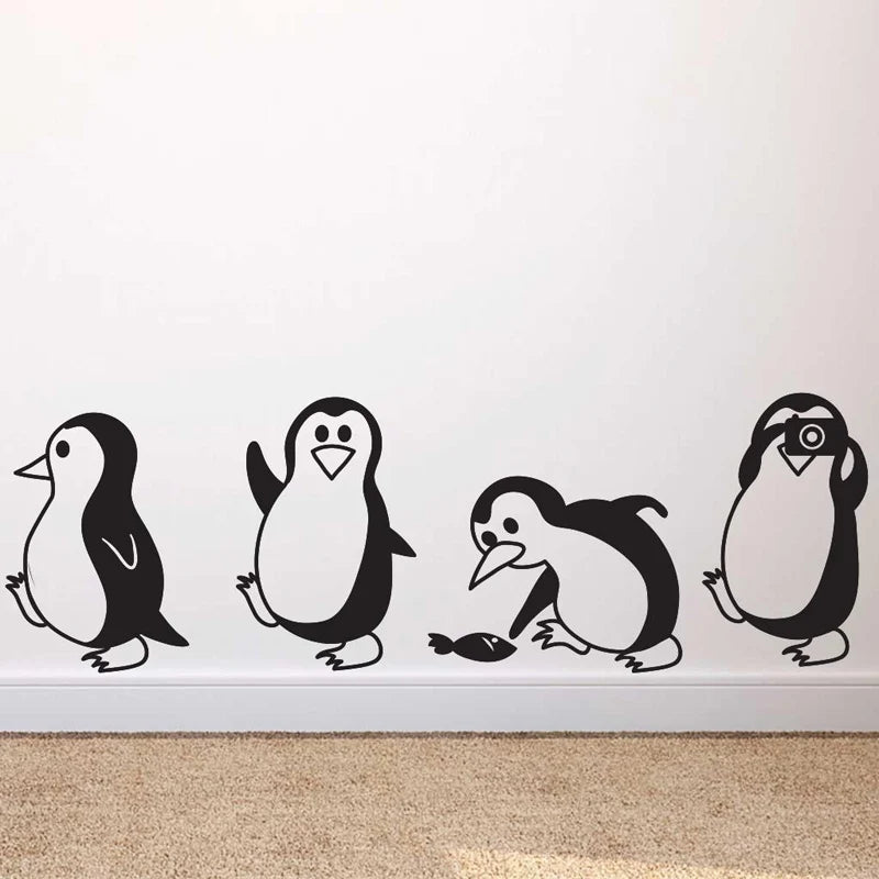 sticker mural oiseau penguin noir illustration simple décoration enfant chambre salon résistant eau pvc