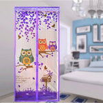 rideau porte hiboux feuilles oiseaux transparent zip vert marron violet bleu