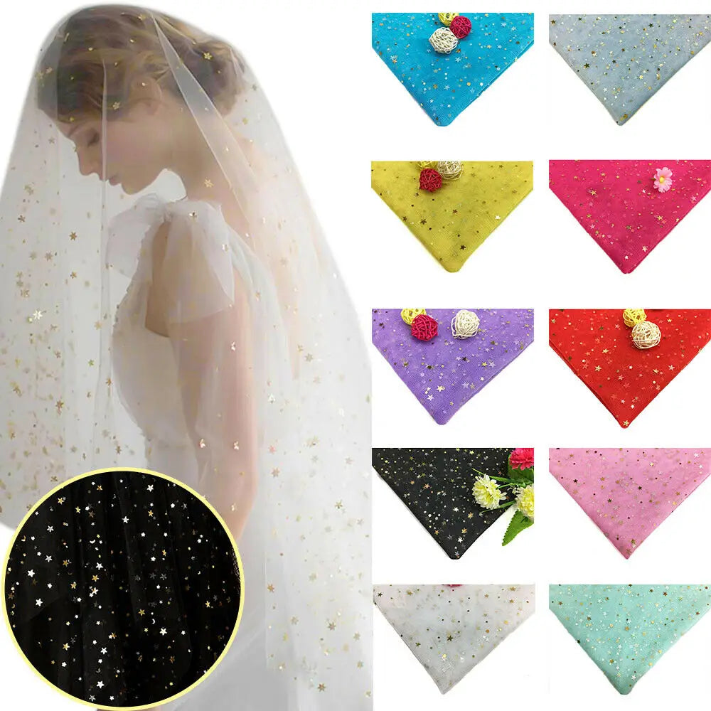 tulle étoiles dorées bleu rose vert jaune violet noir blanc festif 150x100cm