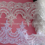dentelle polyester blanc ajourée paillettes 22cm confection artisanat mariage erotique floral