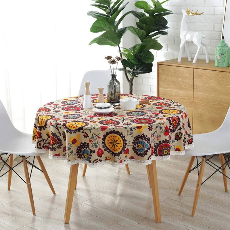 nappe table bohème floral dentelle 110cm 150cm 90cm coton polyester festive